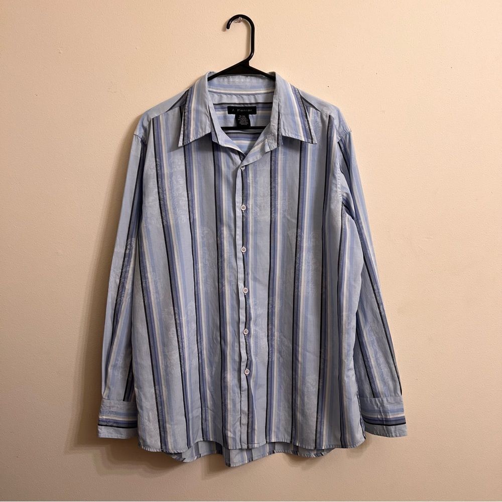 J. Ferrar Blue Striped Patterned Button Down Shirt